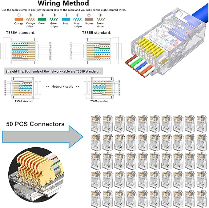Pince à sertir RJ45, outils de réseau professionnels, entretien de l'ordinateur, kit LAN testeur de connexion, connecteurs RJ11/RJ12 réguliers et passants (Bleu)
