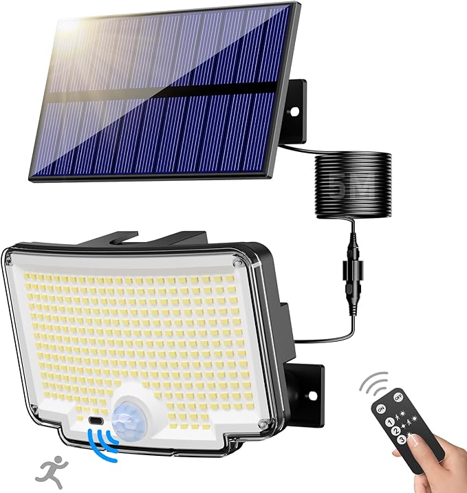 Lampe Solaire Extérieur Detecteur de Mouvement [310 LED/3Mode/Angle d'éclairage 270 °], Lumiere Exterieur avec Télécommande, Étanche Eclairage Spot LED pour Jardin Murale Outdoor