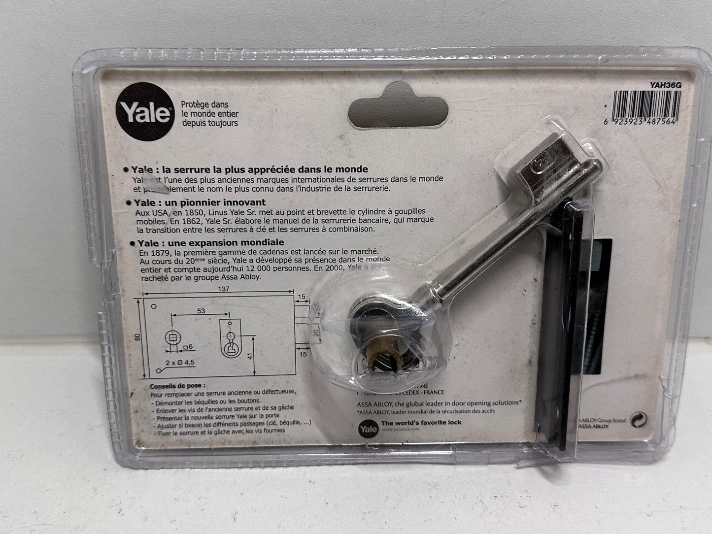 Yale Serrure en applique horizontale à fouillot Gauche - YAH36G - Kaki, 2 Clés fournies, Axe à 55 mm, Carré de 6 mm, Version Gauche - pour Porte intérieure de communication