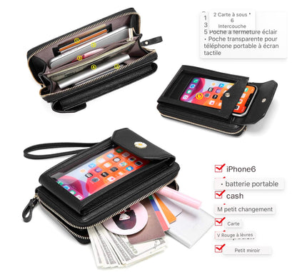 Sac à bandoulière pour téléphone portable pour femmes, sac à bandoulière en cuir pour téléphone portable Sac à bandoulière Petit portefeuille Portefeuille avec fentes pour cartes Réglable Sangle d'épaule amovible pour iPhone 12/ Huawei