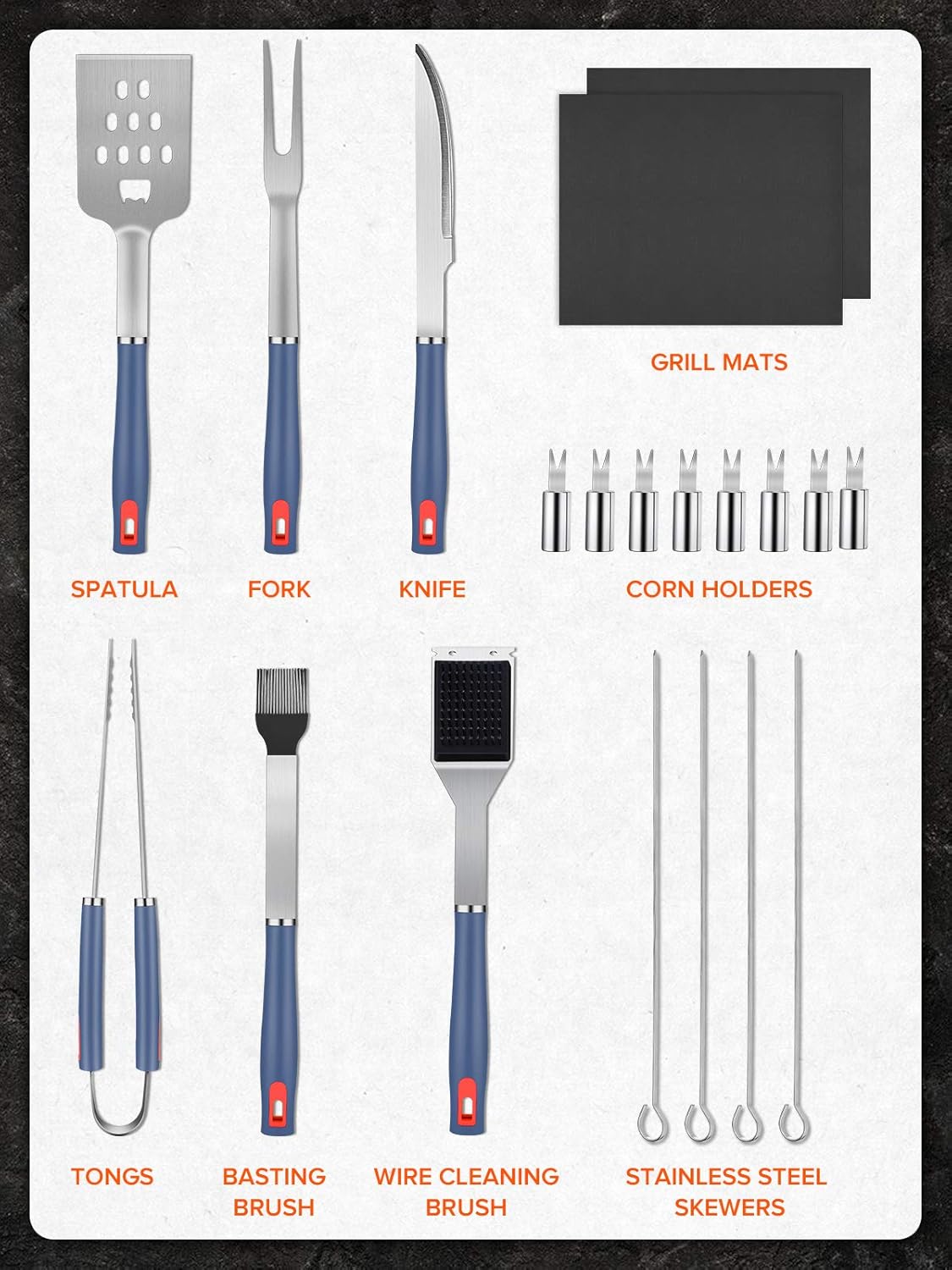 Ustensiles Barbecue, 20 Pièces Kit Barbecue avec Brosse Nettoyage Accessoires, Barbecue Portable Accessoire pour Jardin, Extérieur, Randonnée et Voyage Grillade