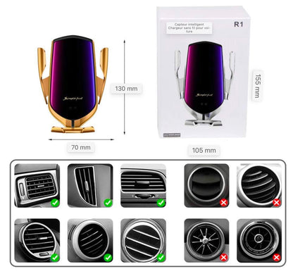 Chargeur de voiture sans fil, support de téléphone portable automatique Ventilation Station de charge inductive pour voiture 7,5W/10W pour iPhone 12/12 Pro/11 Pro/11/X/XS Max/XR,Galaxy S9/S10/S20/Note 10 et tous les téléphones compatibles QI