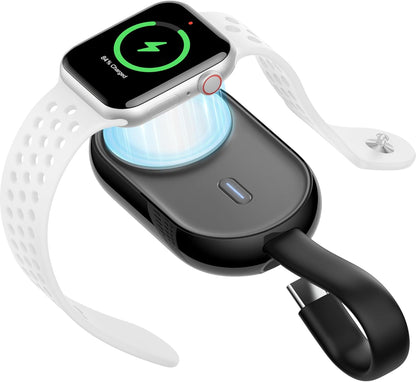 Chargeur sans Fil Portable pour Apple Watch Series 8/UItra/7/6/5/4/3/2/SE/Nike,1200mAh iWatch Keychain Charger Power Bank avec câble intégré (Noir)