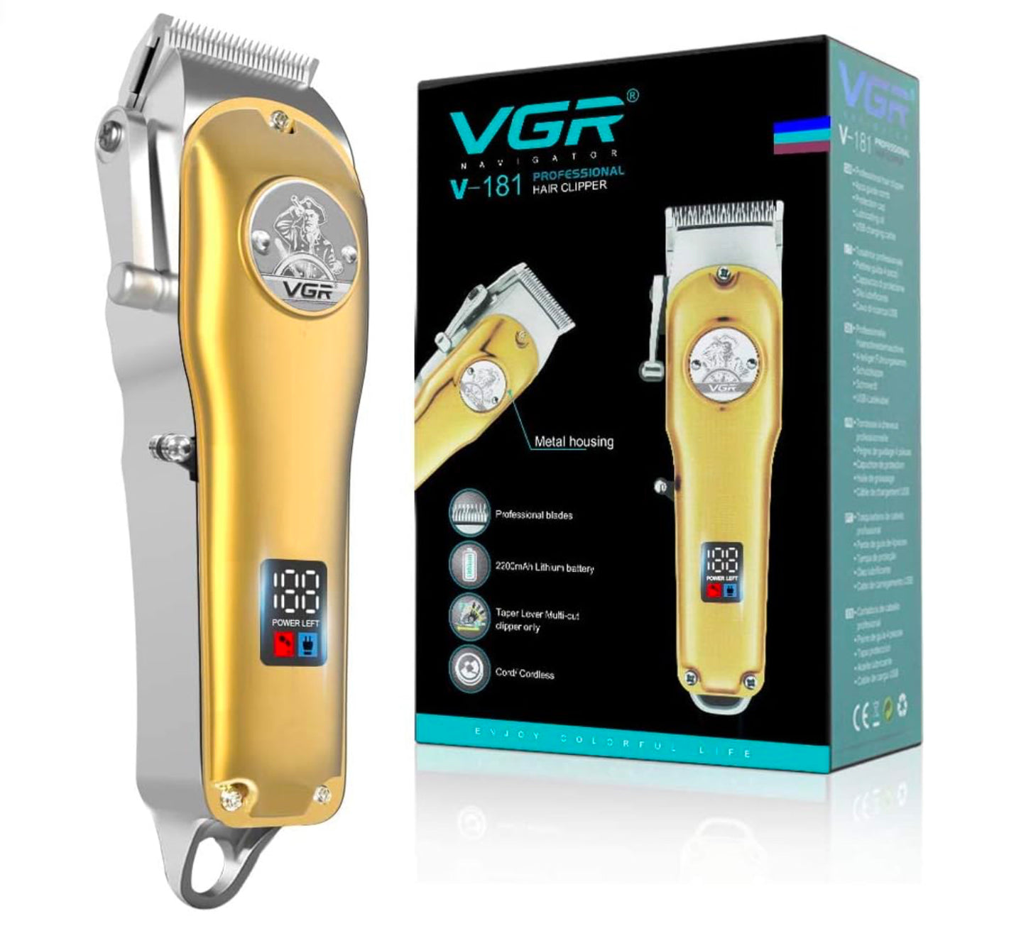 Tondeuse à cheveux professionnelle pour homme, câble USB/sans fil, rechargeable avec écran LED (doré)