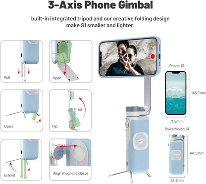 Stabilisateur 3 axe 3en1 smartphone, caméra sport, compatible MagSafe, powerbank iPhone, androïde