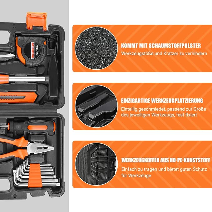 Mallette à Outils 56 pièces, Kit d’Outils - Pince,Tournevis et Jeu d'Outils - pour Bricolage à Domicile