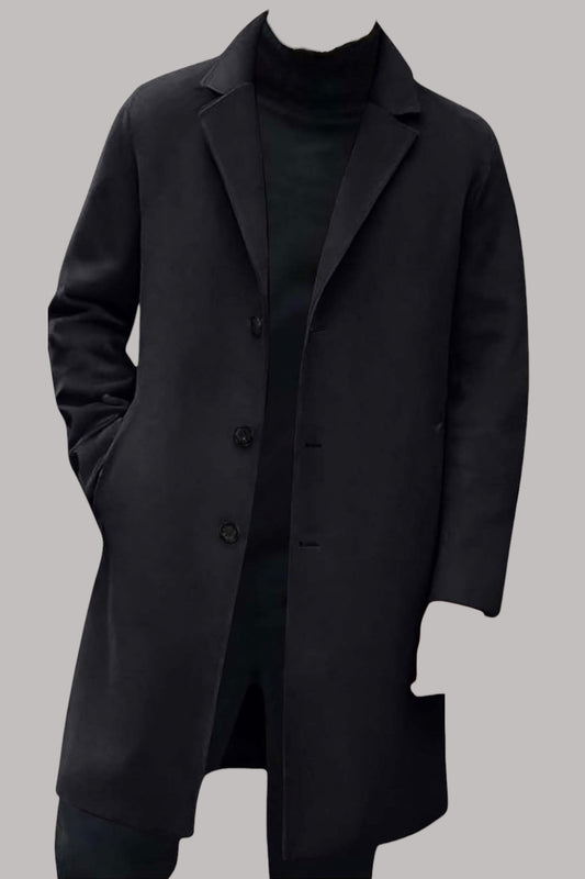 Manteau Homme en Laine Automne-Hiver Longue Simple Boutonnage Blouson Business Vetements Regular Fit Coupe Vent mi Saison