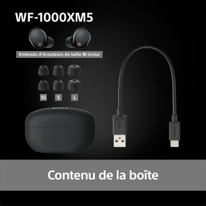 Sony WF-1000XM5 écouteurs sans Fil à réduction de Bruit, Bluetooth, Intra-Auriculaires avec Micro, 36 Heures d'autonomie, Charge Rapide, IPX4, Compatible iOS et Android - Noir