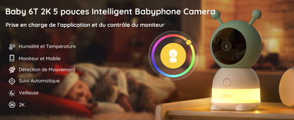 Babyphone Caméra 2K 5" PTZ 355°Camera Bebe,détection des Mouvements, Suivi Automatique neuf
