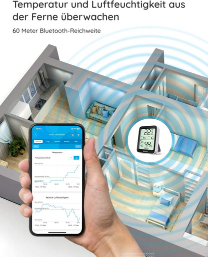 Thermomètre Hygromètre Intérieur, LCD Numérique Température Hygromètre avec Alarme de Notification, Thermo-Hygromètre précis avec APP, Stockage de Données pour Serre Cave à Vin