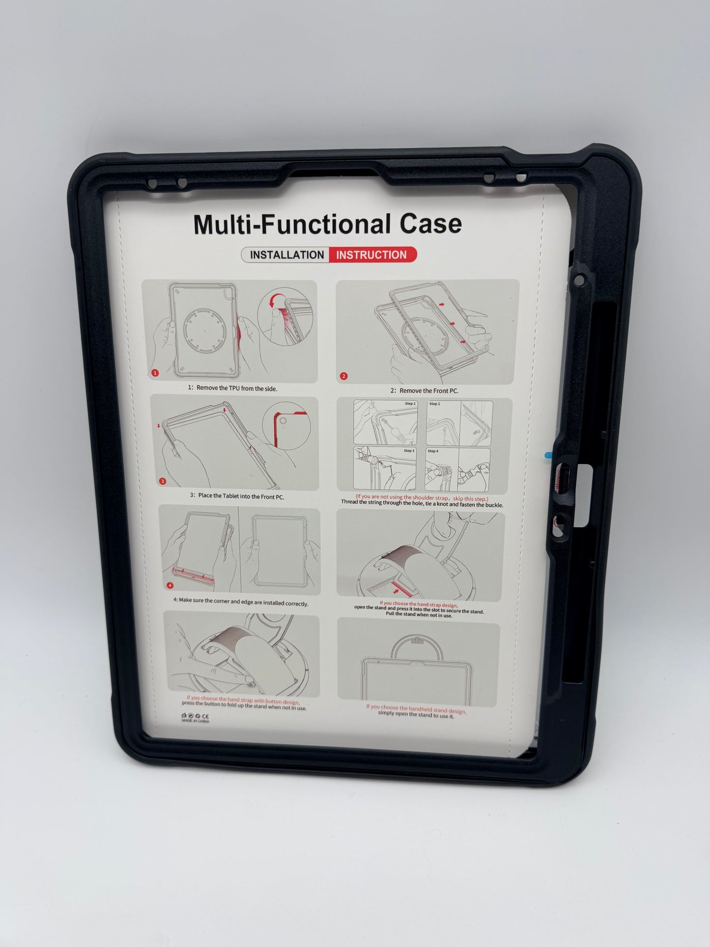 Étui pour tablette, housse de tablette anti-collision, housse de tablette anti-collision, empêche les chutes avec bandoulière pour iPad Pro12 pouces  (noir)