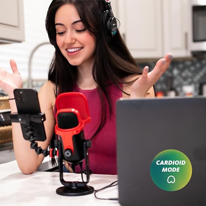 Micro à Condensateur avec Connexion USB, Microphone pour Stream, Podcast, Interview, Contrôles Mute et Gain sur Le Micro USB, Retour Possible Via Écouteurs, Compatible avec Mac et PC