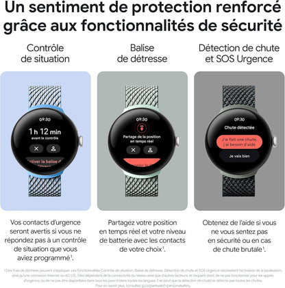 Google Pixel Watch 2 – Boîtier en Aluminium Noir Mat – Bracelet Sport Noir Volcanique – Wi-FI