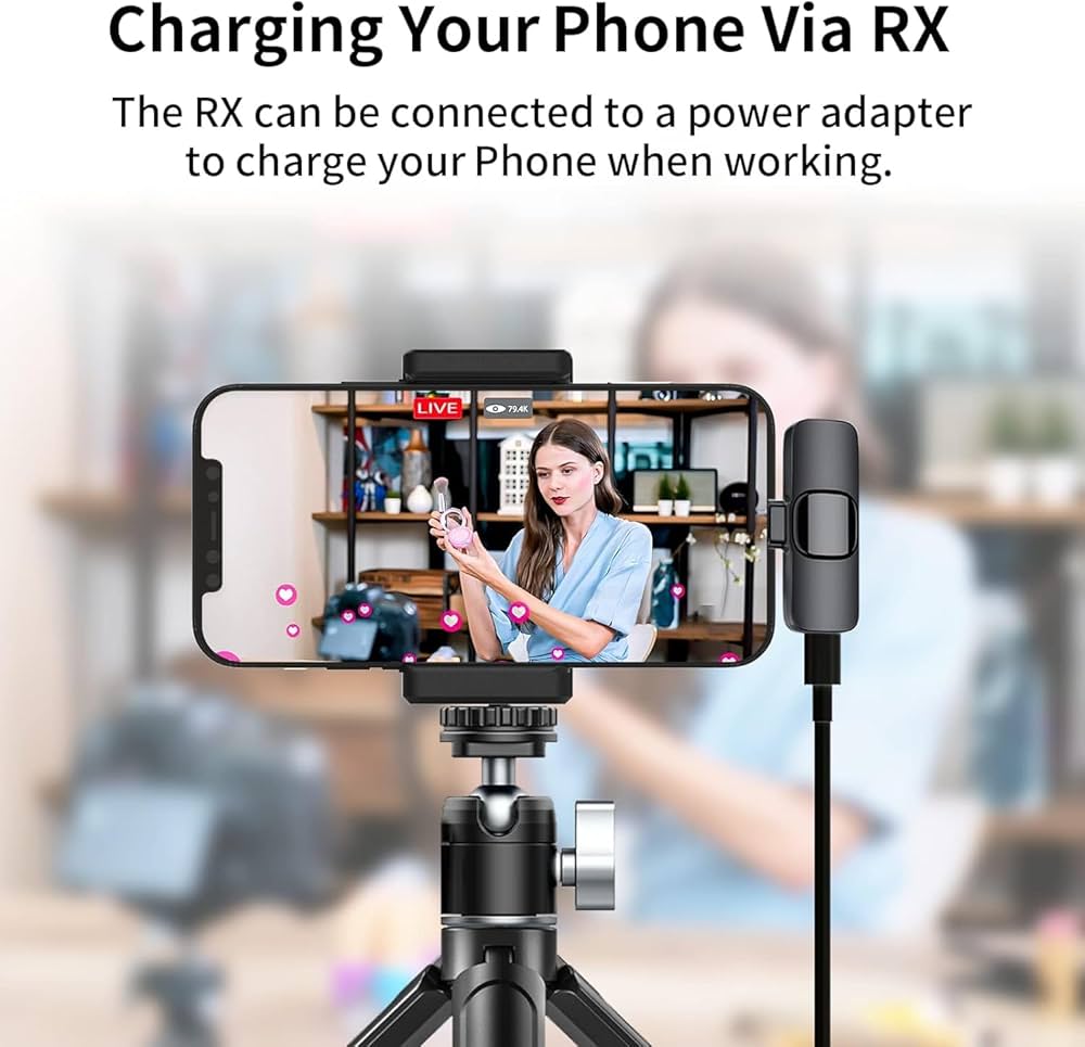 Microphones sans Fil pour Android, Microphone Bluetooth à Clipser sans Fil, Mini Microphone Cravate pour Enregistrement vidéo, Diffusion en Direct, Vlog, Youtube, TikTok (2 micros