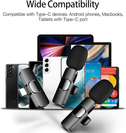 Microphones sans Fil pour Android, Microphone Bluetooth à Clipser sans Fil, Mini Microphone Cravate pour Enregistrement vidéo, Diffusion en Direct, Vlog, Youtube, TikTok (2 micros