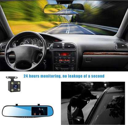 Dash cam 4.3 "1080p à Double Objectif Voiture Auto DVR Miroir Dash Cam enregistreur + Kit caméra de Vue arrière