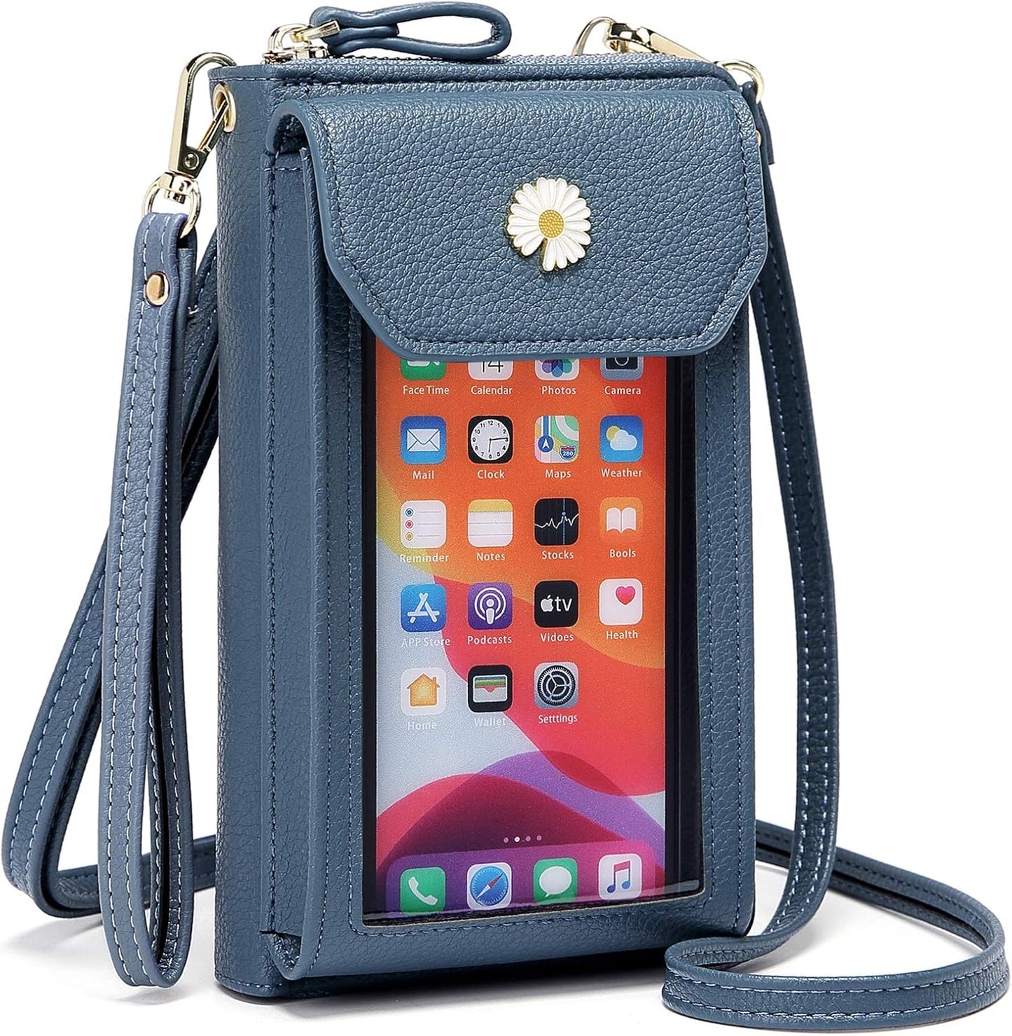 Sac à bandoulière pour téléphone portable pour femmes, sac à bandoulière en cuir pour téléphone portable Sac à bandoulière Petit portefeuille Portefeuille avec fentes pour cartes Réglable Sangle d'épaule amovible pour iPhone 12/ Huawei