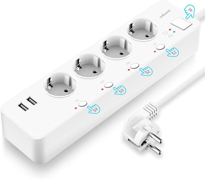 Prise Connectée WIFI Yuanguo Multiprise Intelligente 4000W 16A Indépendants Contrôle Vocal Français de App Compactible avec Alexa/Google Home/IFTTT 4Sortie 2USB Protection contre Surcharge
