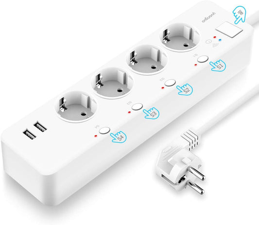 Prise Connectée WIFI Yuanguo Multiprise Intelligente 4000W 16A Indépendants Contrôle Vocal Français de App Compactible avec Alexa/Google Home/IFTTT 4Sortie 2USB Protection contre Surcharge