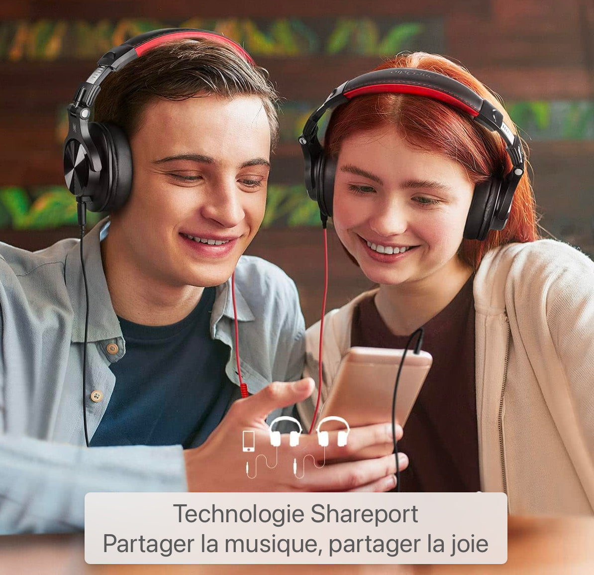 Casque Over Ear, Casque DJ avec câble, Casque HiFi Studio fermé professionnel avec port de partage pour batterie électrique Piano Guitare AMP Surveillance de l'enregistrement
