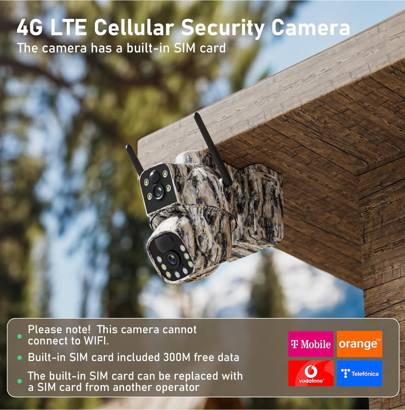 Camera Chasse 4G, Batterie 12000mAh, 2K+2K Double Caméra 4G Autonome,Camera 4G Solaire Exterieur avec détection de Mouvement,Vision Nocturne Couleur,Suivi Automatique,IP66（sans Panneau Solaire）compatible avec tout les opérateurs mobiles