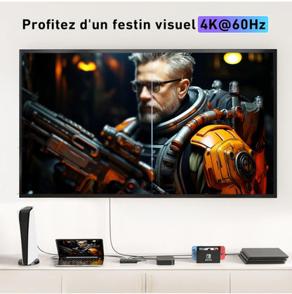 HDMI Switch 5 en 1 Sortie 4K@60Hz, Commutateur HDMI avec Télécommande Répartiteur HDMI 2.0 Supporté 3D HDR HDCP2.2 pour PS5/4/3, Xbox, HDTV, Moniteur, Projecteur, Roku TV, Lecteur Blu-Ray