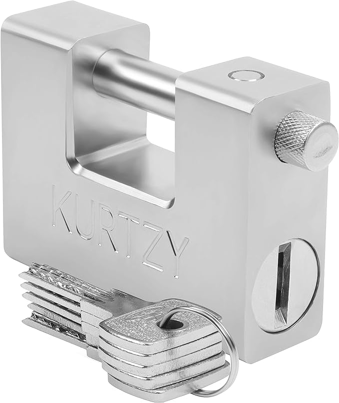 Cadenas robuste de 1 kg avec 5 clés – Serrure monobloc en acier massif trempé