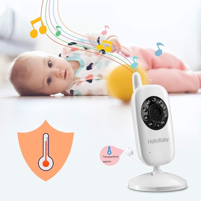 HelloBaby Babyphone HB32 Moniteur Vidéo sans Fil avec Appareil Photo Numérique, Camera Bebe Surveillance de la Température de Vision Nocturne et Système de Communication Bidirectionnelle