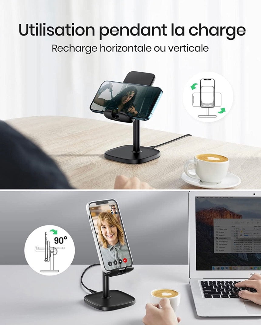 Chargeur Induction, 15W Certifié Qi Charge Rapide à Double Bobine, Lumière Adaptative Facile à Dormir, Chargeur sans Fil pour iPhone 13 12 11 8 Pro Max XR XS X Samsung S22 S21 S20 LG, Noir
