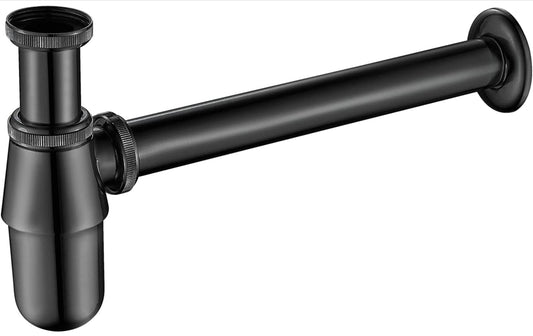 Ibergrif M20505B, Siphon de Lavabo en Métal, Siphon à Tube 1-1/4"x32mm, Tube Siphon de Lavabo en Acier Inoxydable Anti Odeur pour Evier Cuisine, Hauteur Réglable, Givré, Noir