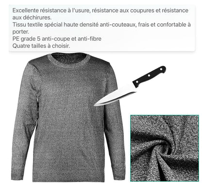 Chemise Résistante Aux Coupures, Chemise Anti-Coupure, Chemise Résistante Aux Coupures, Chemise À Manches Longues Résistante Aux Coupures, Protection De Sécurité De Niveau 5, Pour La Coupe Et La Manipulation Du Verre (L)