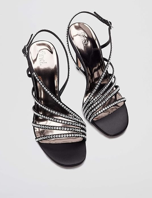 FIND Assymetric Embellished Sandal Bout Ouvert, Noir (Black), 39 EU - Amazon Vine