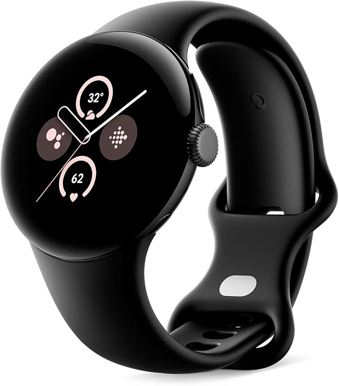 Google Pixel Watch 2 – Boîtier en Aluminium Noir Mat – Bracelet Sport Noir Volcanique – Wi-FI