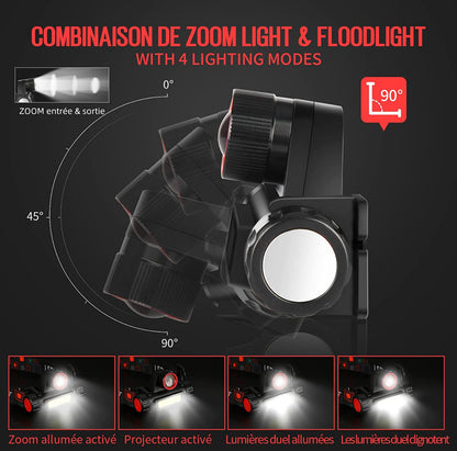 Lampe Frontale Led ImperméAble à L'Eau Puissante Rechargeable 4 Modes D'éClairage neuve