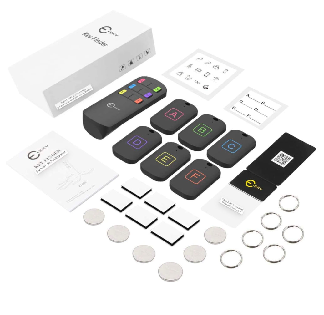 Esky Key Finder, détecteur de clés sans fil avec 6 récepteurs, RF Object Finder, Article Tracker, Animal de compagnie Tracker, Portefeuille Tracker, Bonne idée pour retrouver vos objets perdus