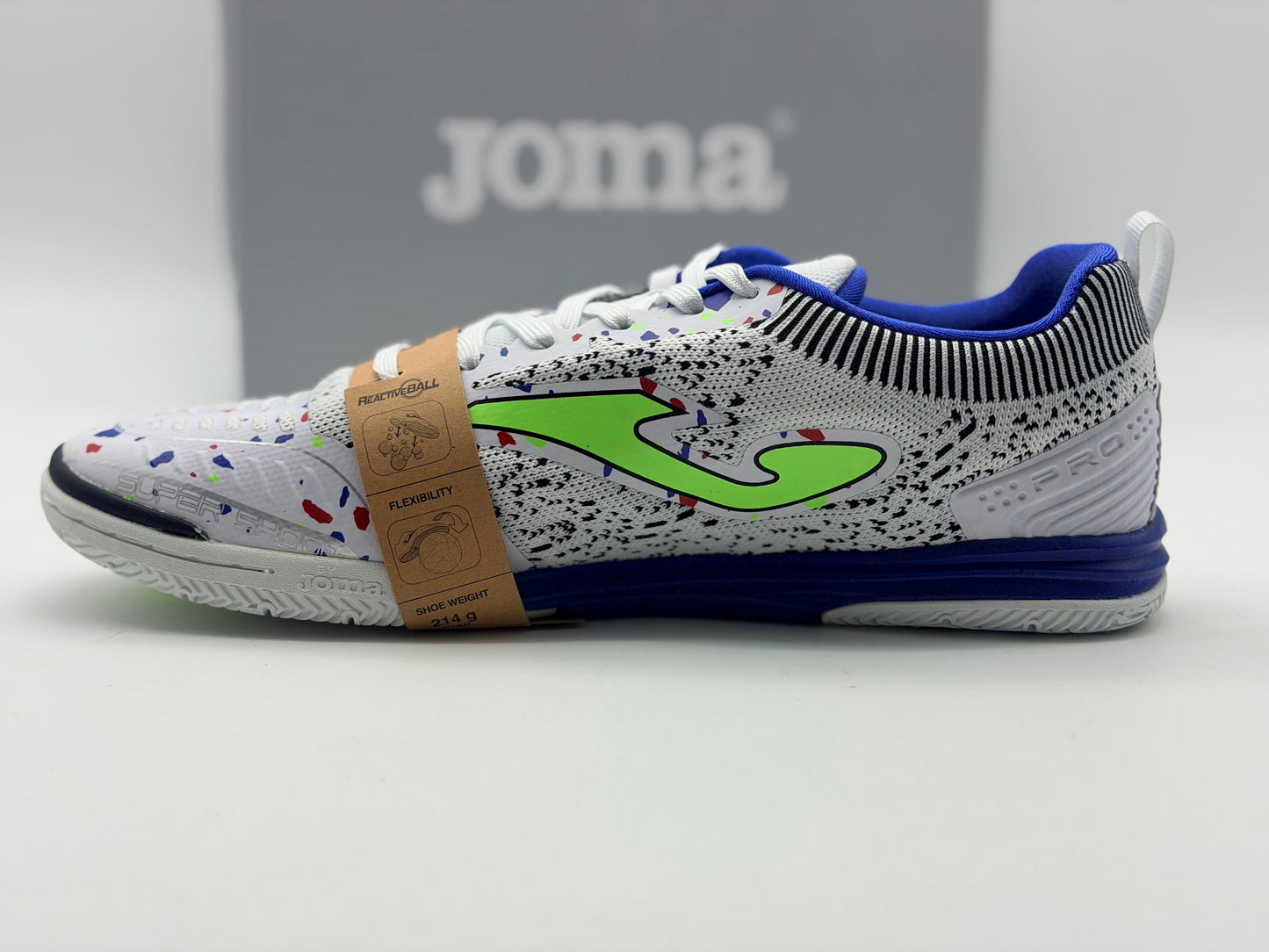 Chaussures de futsal JOMA TACTICO IN - BLANC BLEU/JAUNE FLUO