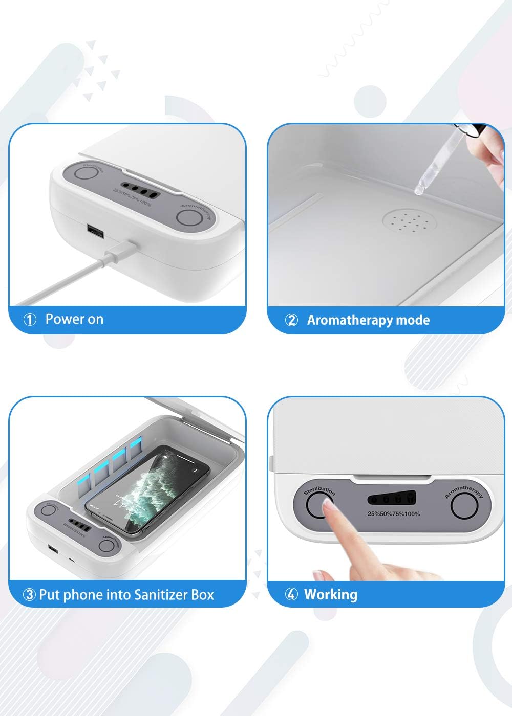 UV Stérilisateur, Smartphone Portable uvc stérilisateur, avec le nettoyant aromathérapie Cellphone fonction, Convient pour iPhone Android Devices Brosse à dents Bijoux Montre