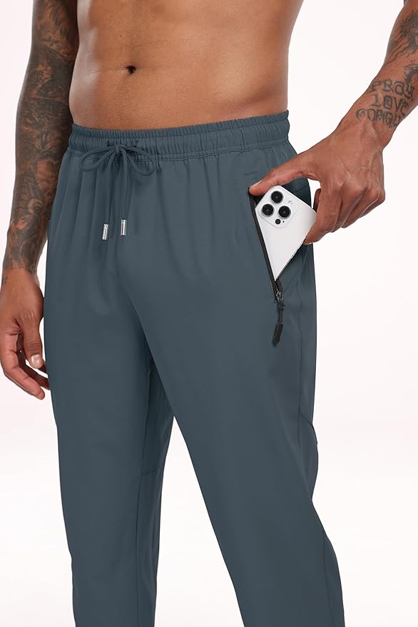 Pantalon de jogging léger pour homme avec couture d'entrejambe de 76,2 cm avec 3 poches à fermeture éclair, séchage rapide, pantalon de course à pied, salle de sport