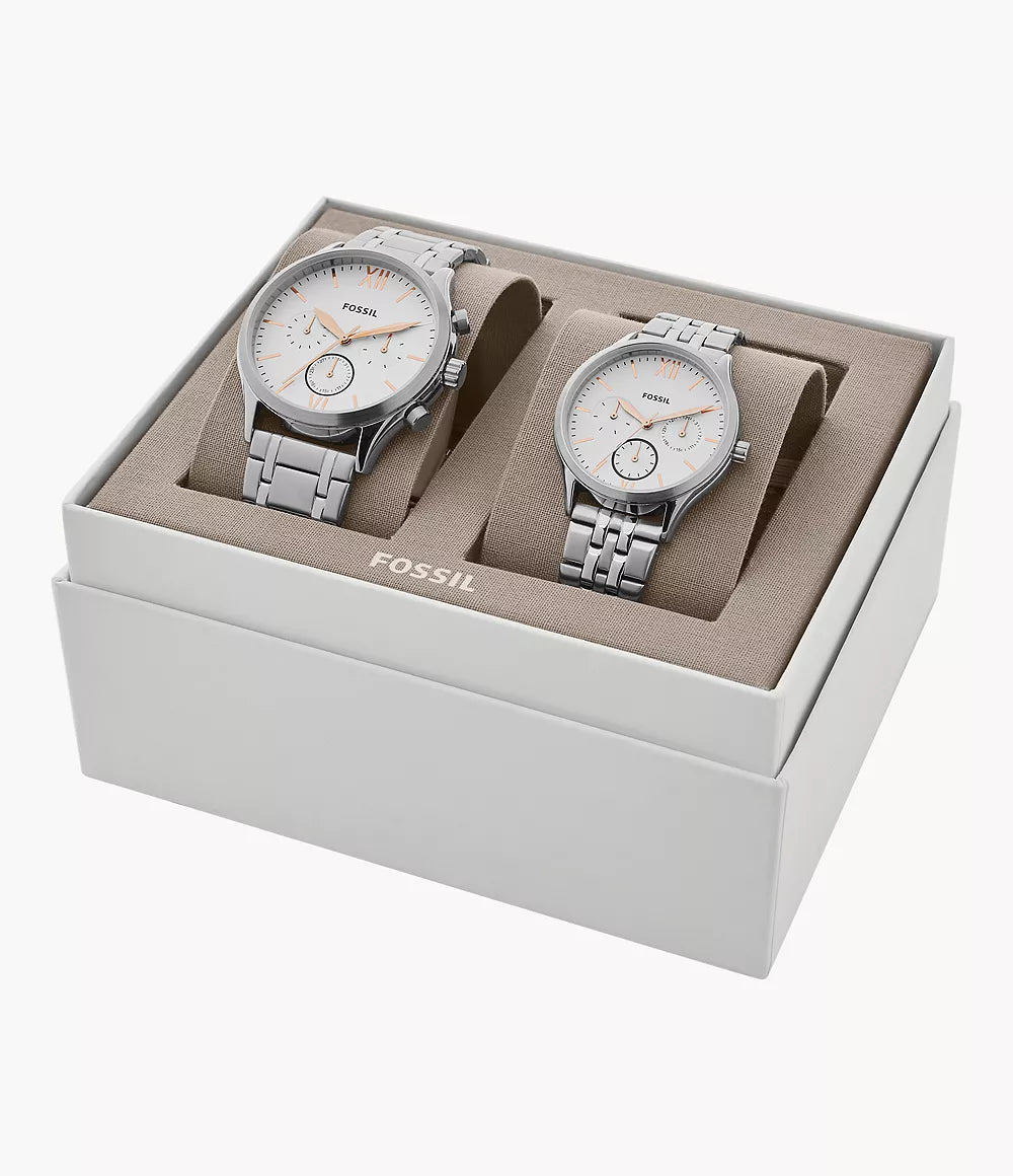 Coffret cadeau montre Fenmore multifonction en acier inoxydable pour Elle et Lui