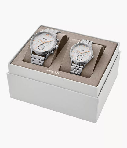 Coffret cadeau montre Fenmore multifonction en acier inoxydable pour Elle et Lui