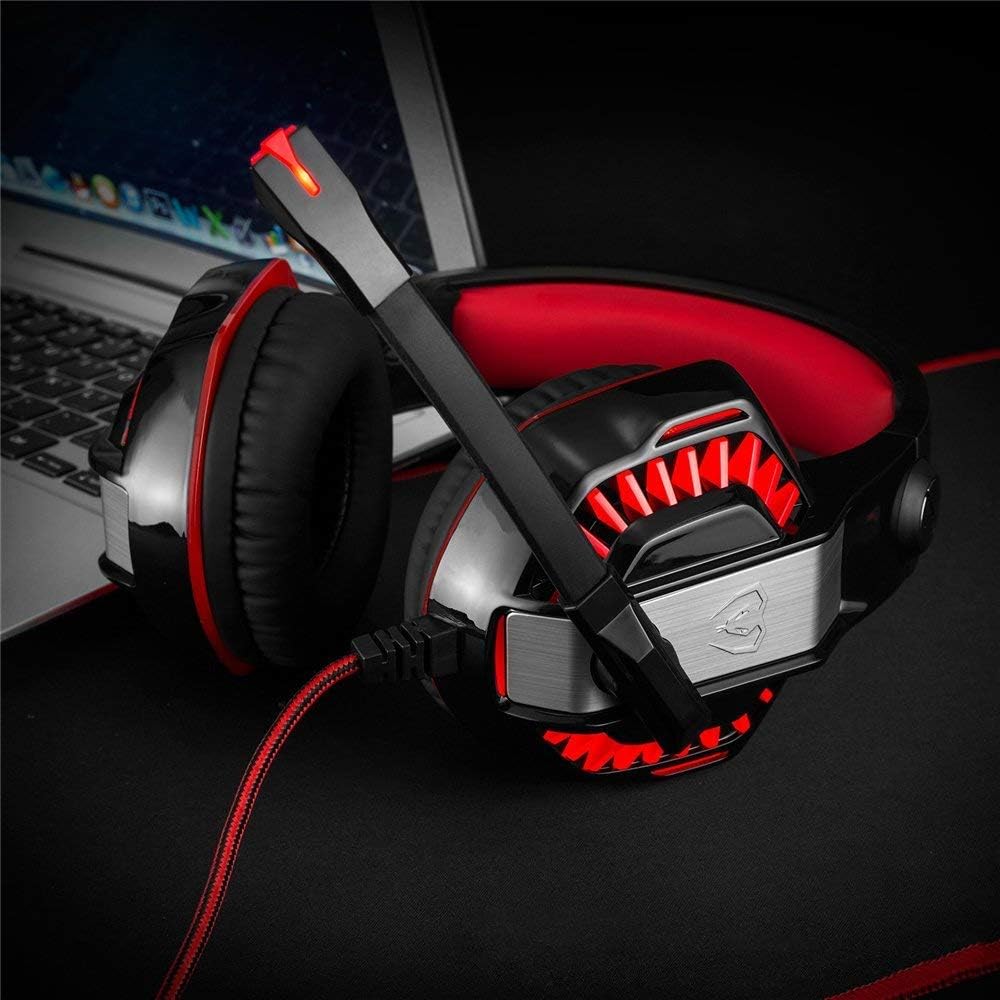 Casque Gaming PS4 Filaire avec Micro Basse Stéréo LED, Contrôle du Volume pour Playstation 4 PC Xbox