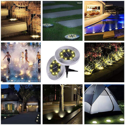 Lampadaires solaires, 8 LEDs Lampadaires solaires Lampes de jardin solaires d'extérieur Lampes solaires blanches chaudes IP65 Projecteurs de sol étanches Lumière de paysage de jardin pour pelouse [6 pièces]