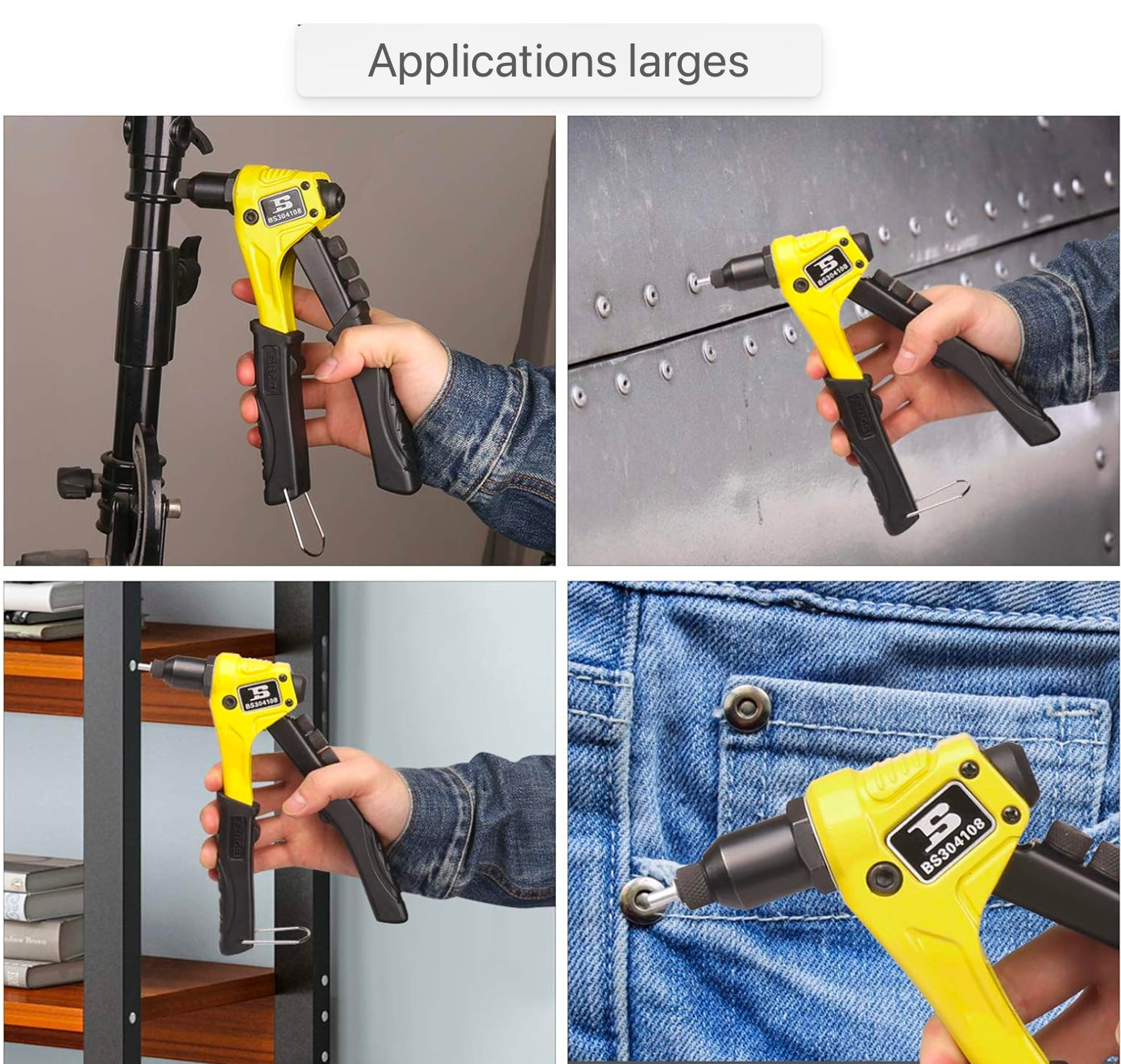 Set de pinces à riveter Pinces à riveter 8”/200mm Pince à riveter aveugle 80 rivets en aluminium 4 embouts interchangeables New-Version