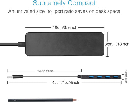 Hub USB 3.0 Multi USB 4 Ports 3.0 5Gbps Adaptateur Portable Multi Data Hub avec Câble de 30mm Compatible pour Macbook/Mac Pro/Mini/iMac/Surface Pro/XPS/Notebook PC, Plug-et-Play