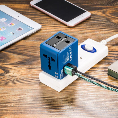 Adaptateur de voyage, adaptateur secteur universel mondial tout en un Chargeur mural international pour téléphone portable et Pc portable, avec double port de charge USB pour les USA, Europe, Royaume Uni, Australie (Bleu)