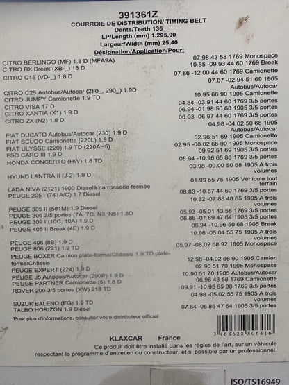 COURROIE CRANTÉE
Réf : 391361z pour Citroën, Peugeot, Fiat …