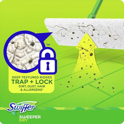 Swiffer Kit Complet Balai, 8 Lingettes Sèches + 3 Lingettes Humides, Idéal pour les Sols en Bois Neu
