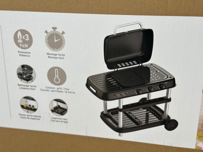 Barbecue XL à Gaz sur Chariot 3 feux avec Thermomètre Intégré HYBA neuf