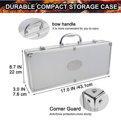 Set Barbecue, 25pcs Barbecue Accessoire avec Résistant à la Chaleur dans Le Cas, Premium Complète Kit Barbecue - Ustensiles Barbecue pour Homme