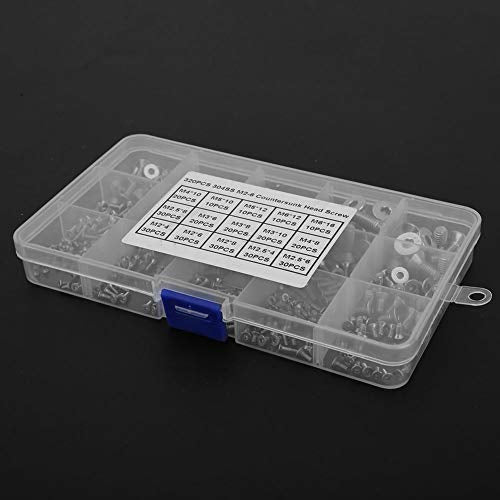 Ensemble de vis à bouton plat hexagonal de 320 pièces, M2 M3 M4 M5 Vis à tête fraisée 304 Vis en acier inoxydable Écrous et rondelles Ensembles d'assortiment avec boîte de rangement